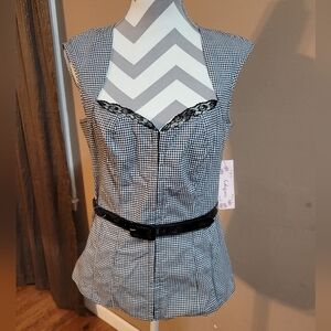 6 Degrees Black and White Gingham Blouse with Lace
